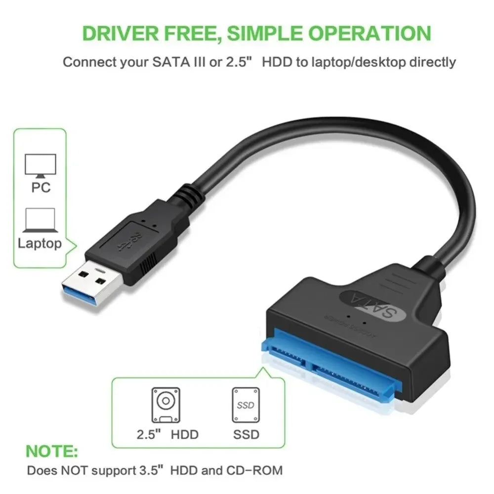 Cabo SATA para USB 3.0 , 2.5 "Disco Rígido Externo, HDD, SSD, 3 Adaptador de 22 Pinos, Cabo Sata III, até 6 GBps