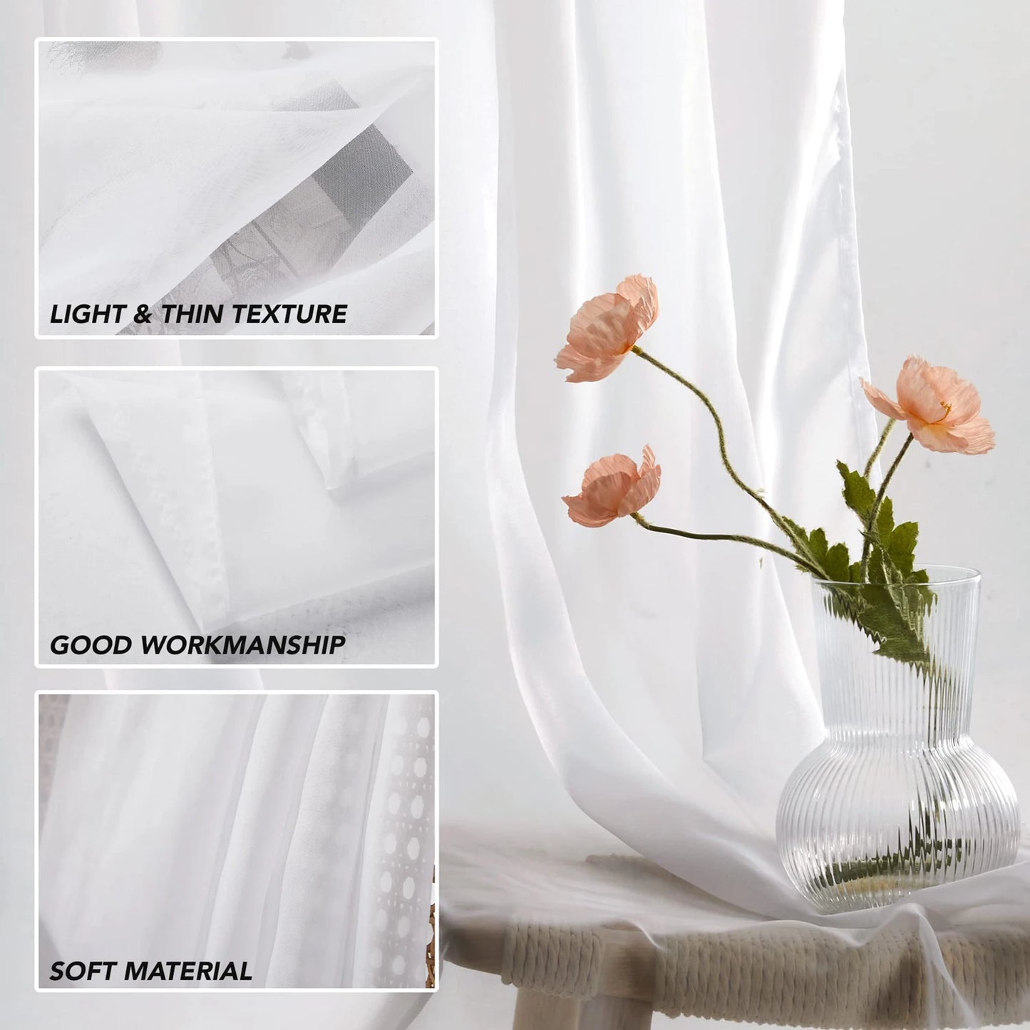 Shading Solid White Sheer Curtains for Living Room Decoration Window Curtains for Kitchen Modern Tulle Voile Organza Curtains