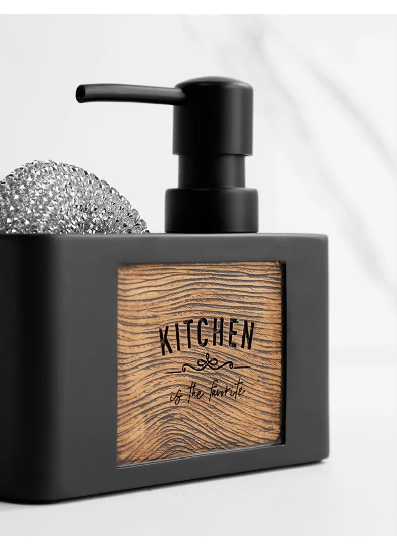 Kitchen Soap Dispenser with Sponge Holder Liquid Hand and Dish Soap Dispenser and Spong Caddy Black and White