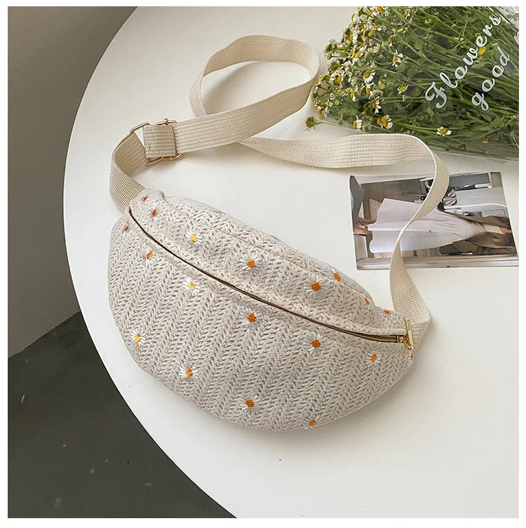 Women's Waist Bag Straw Woven Ladies Shoulder Crossbody Bags for Women 2023 Summer Fanny Pack Fashion Phone Female Chest Bag