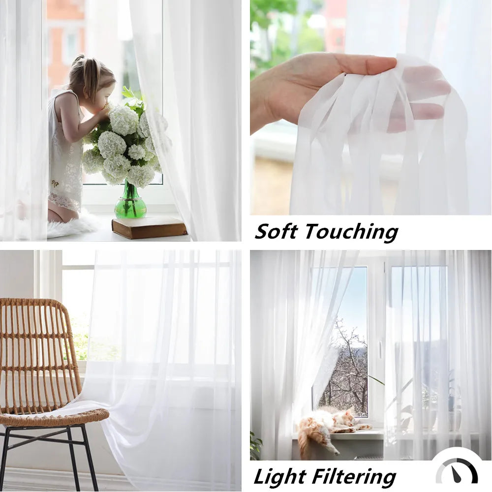 Shading Solid White Sheer Curtains for Living Room Decoration Window Curtains for Kitchen Modern Tulle Voile Organza Curtains