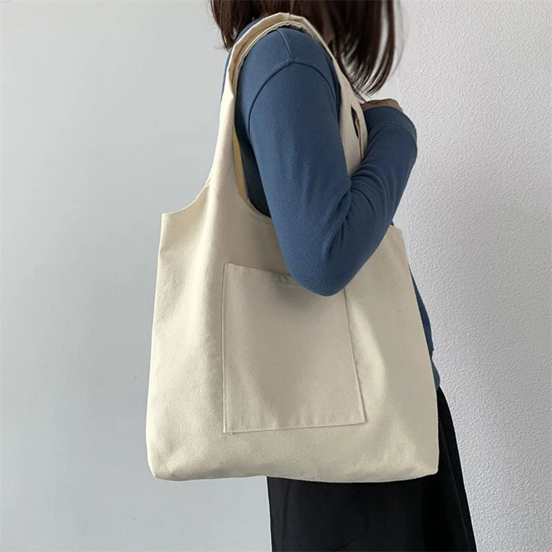 Women's Shopping Bags Canvas Commuter Vest Bag Cotton Cloth White Black Series Supermarket Grocery Handbags Tote School Bag