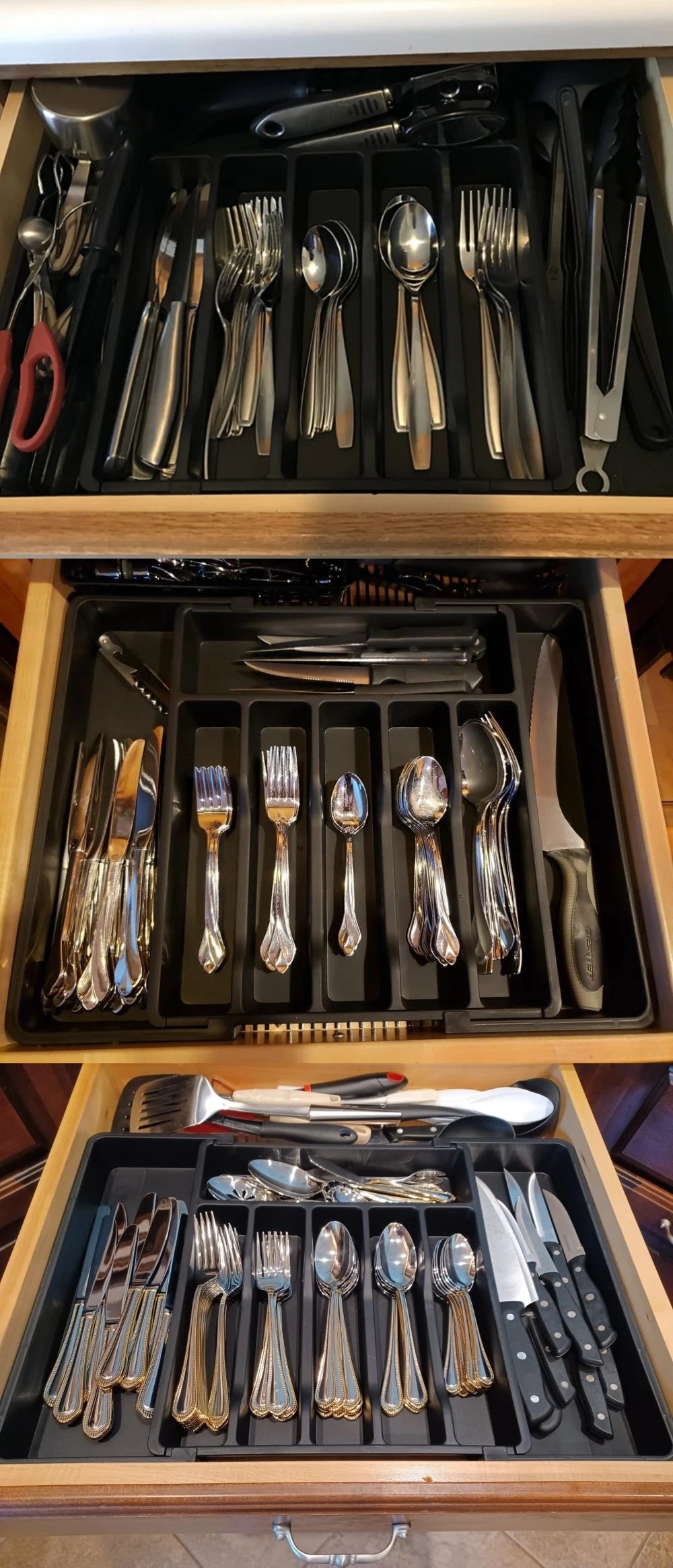 Silverware Drawer Organizer Expandable Utensil Tray for Kitchen Adjustable Flatware and Cutlery Holder Black Cutlery Organiser