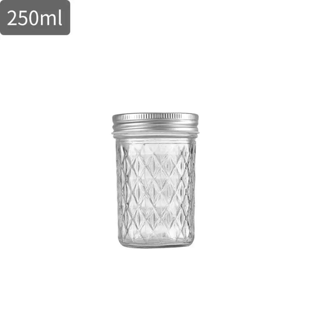120ml-650ml Transparent Glass Sealed Bottle Mason Jar Diamond Pattern Jam Juice Bottle Labelable Seal Bottle Kitchen Tool