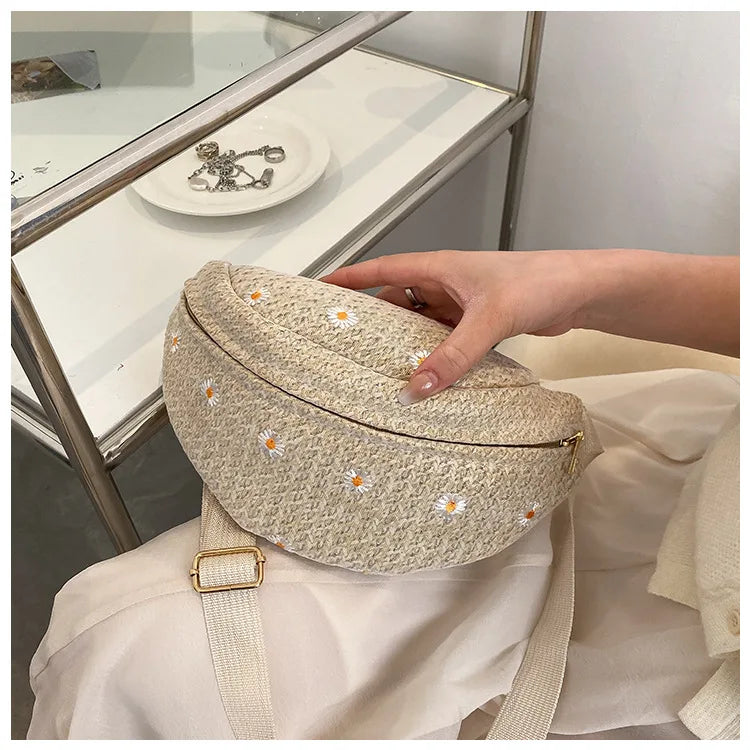 Women's Waist Bag Straw Woven Ladies Shoulder Crossbody Bags for Women 2023 Summer Fanny Pack Fashion Phone Female Chest Bag
