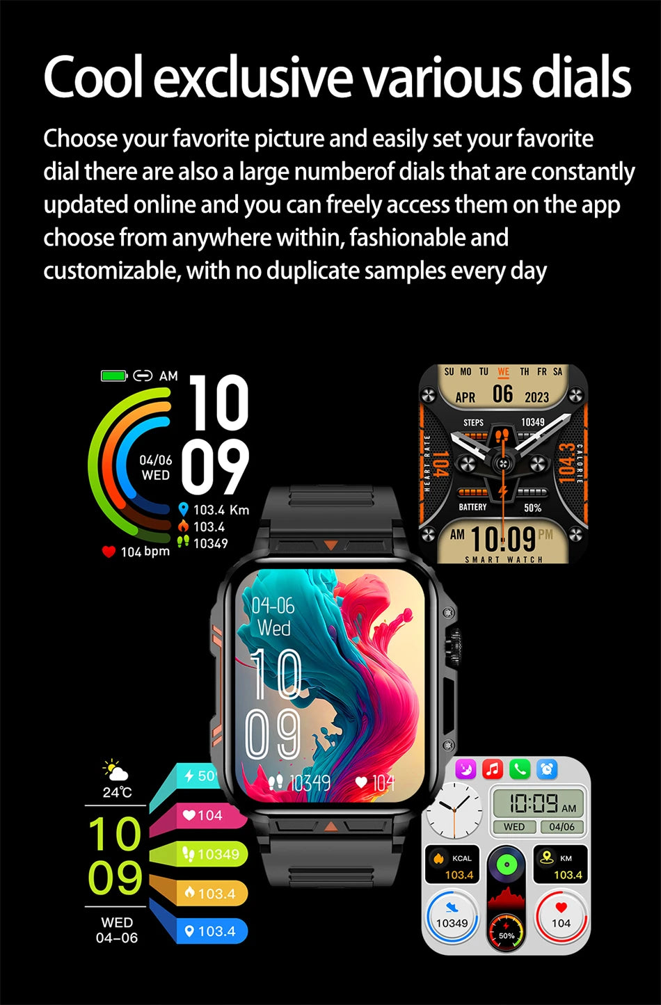 New Smartwatch 1.95 Inch Screen Health Monitoring Watches IP68 Waterproof Sport Fitness Smart Watch For Men Women Reloj Hombre