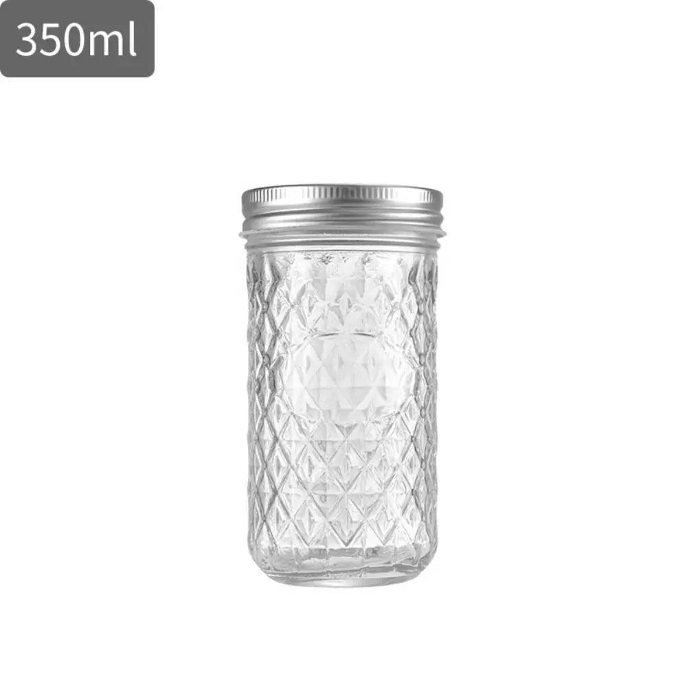 120ml-650ml Transparent Glass Sealed Bottle Mason Jar Diamond Pattern Jam Juice Bottle Labelable Seal Bottle Kitchen Tool