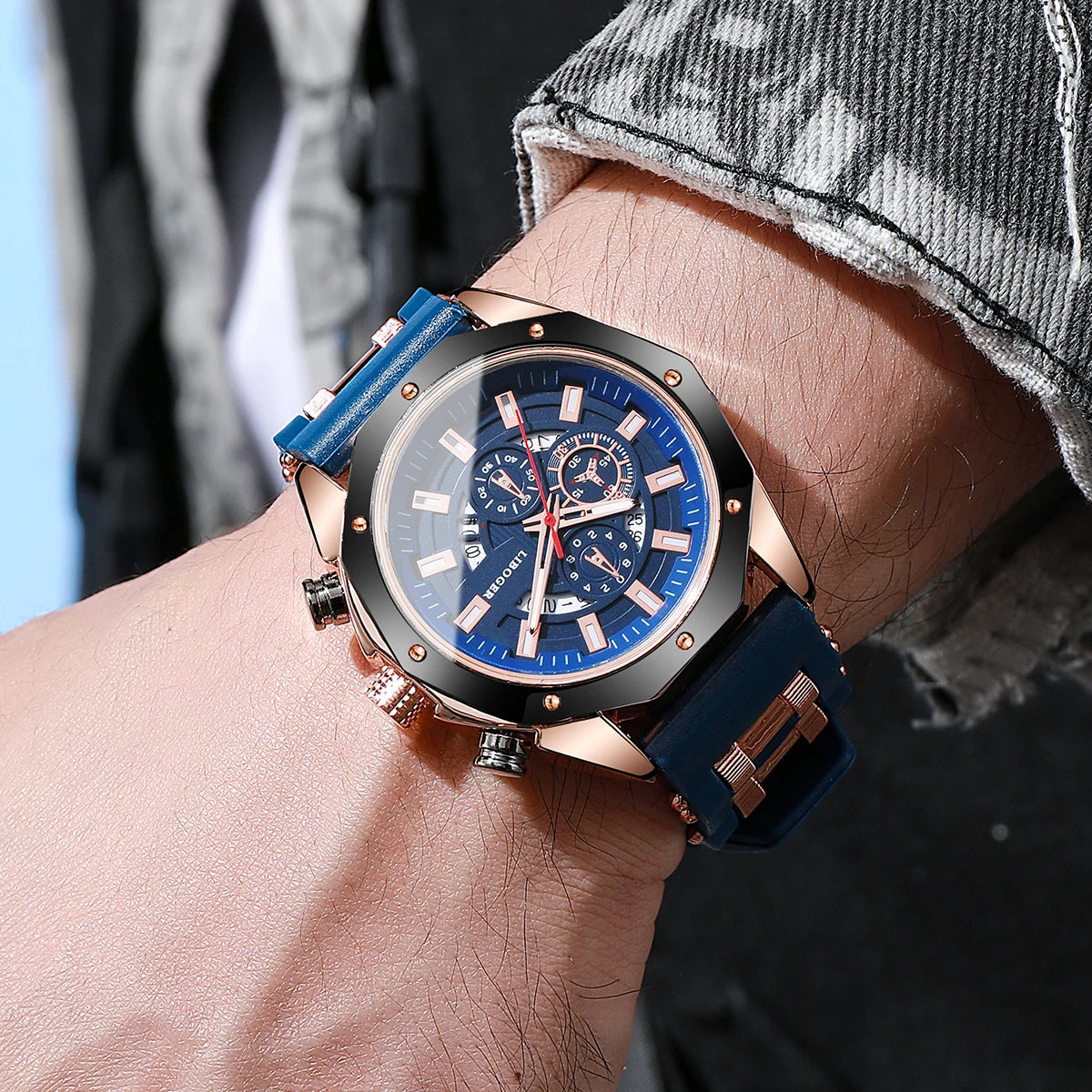 Men's Sports Watch Fashion Silicone Band Quartz Watches With Date Calendar