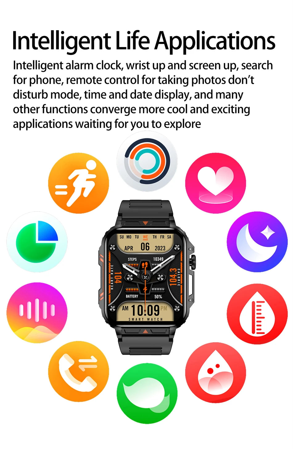 New Smartwatch 1.95 Inch Screen Health Monitoring Watches IP68 Waterproof Sport Fitness Smart Watch For Men Women Reloj Hombre
