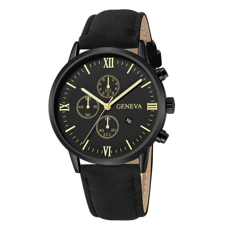 1PC Men's Watch Casual Leather Band Analog Quartz Watches with Calendar