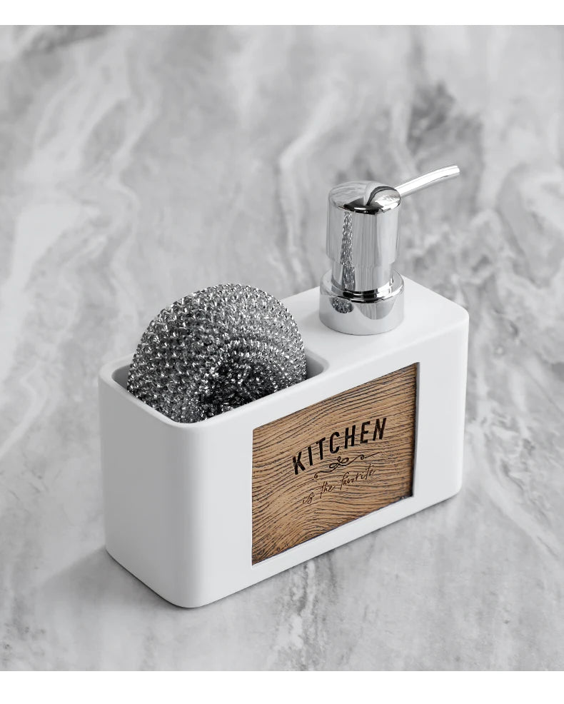 Kitchen Soap Dispenser with Sponge Holder Liquid Hand and Dish Soap Dispenser and Spong Caddy Black and White