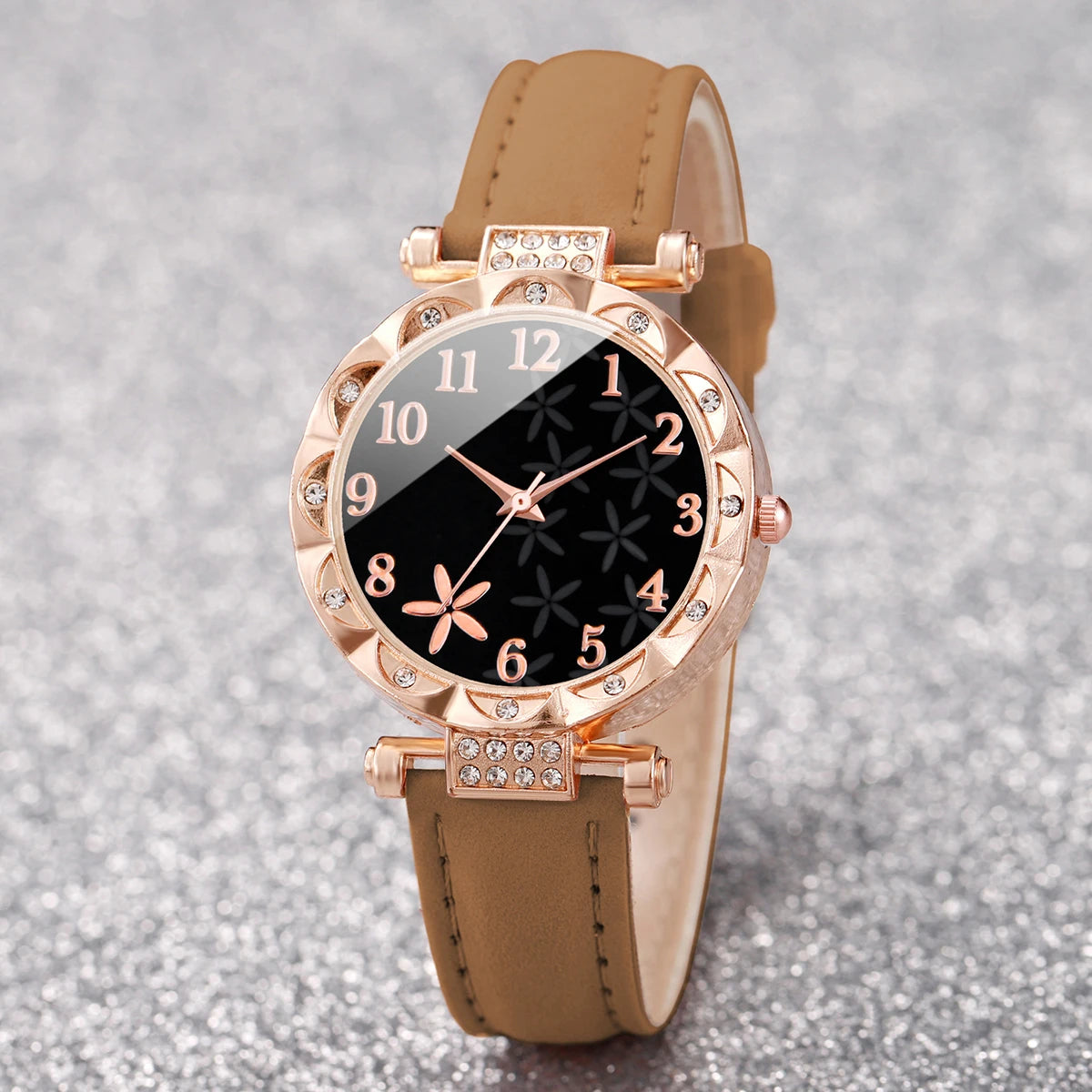 7PCS/Set Fashion Rhinestone Women's Watch Leather Band Female Quartz Watches (Without Box）