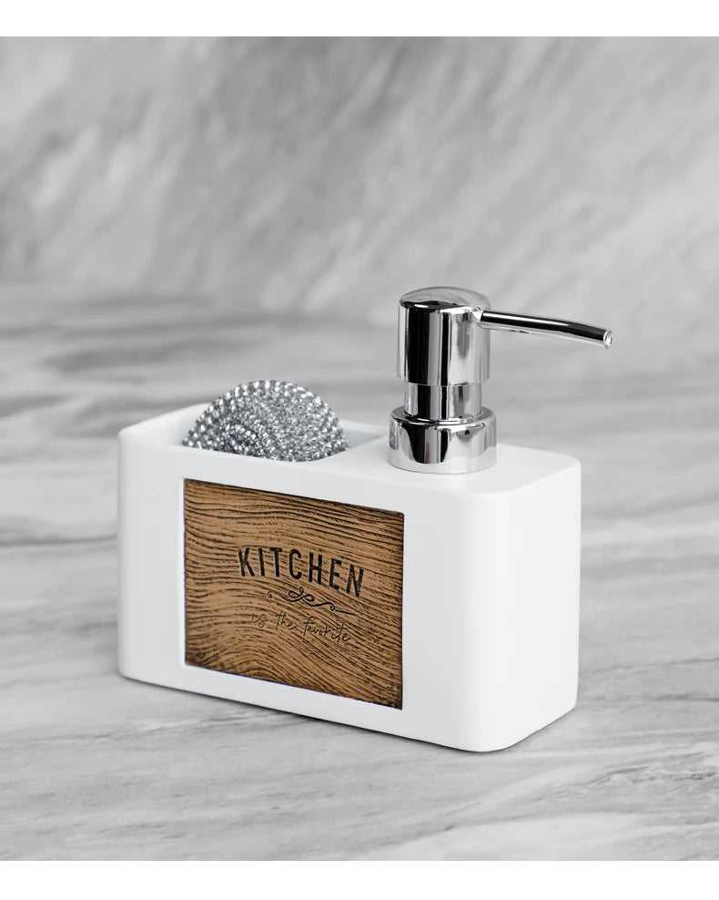 Kitchen Soap Dispenser with Sponge Holder Liquid Hand and Dish Soap Dispenser and Spong Caddy Black and White