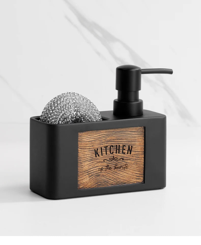 Kitchen Soap Dispenser with Sponge Holder Liquid Hand and Dish Soap Dispenser and Spong Caddy Black and White