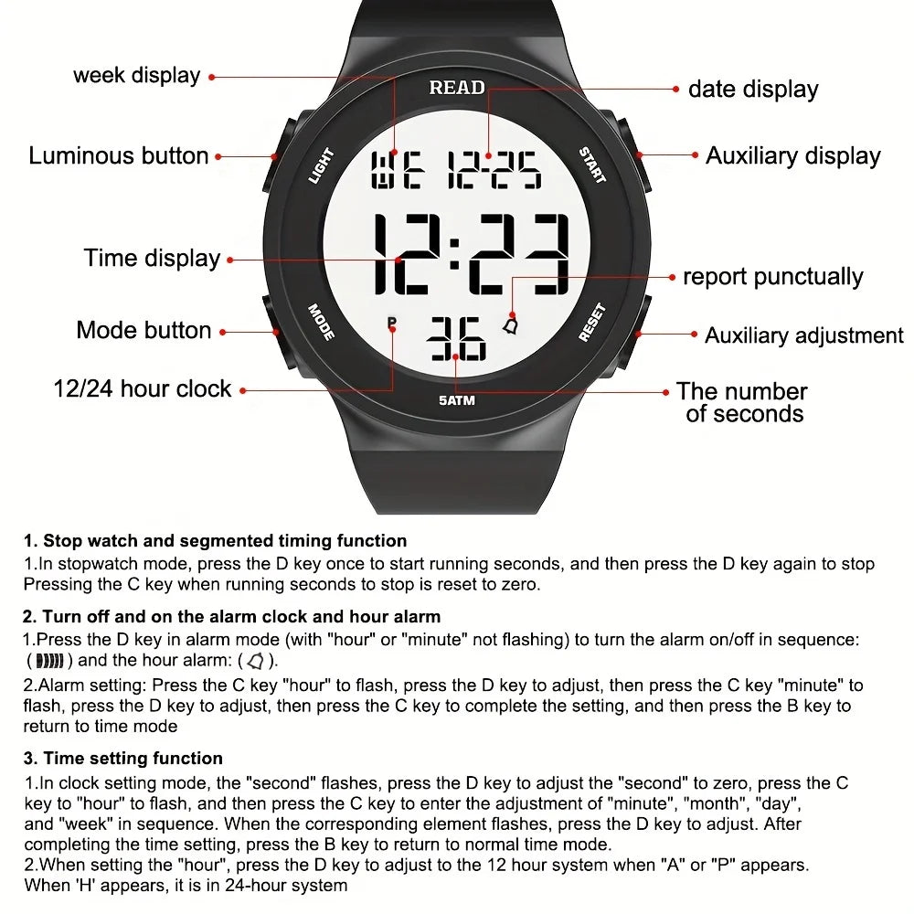 Watches for Women, Fashion Watch With High-Resolution LED Definition Display, Waterproof Multi-Function Electronic Digital Watch