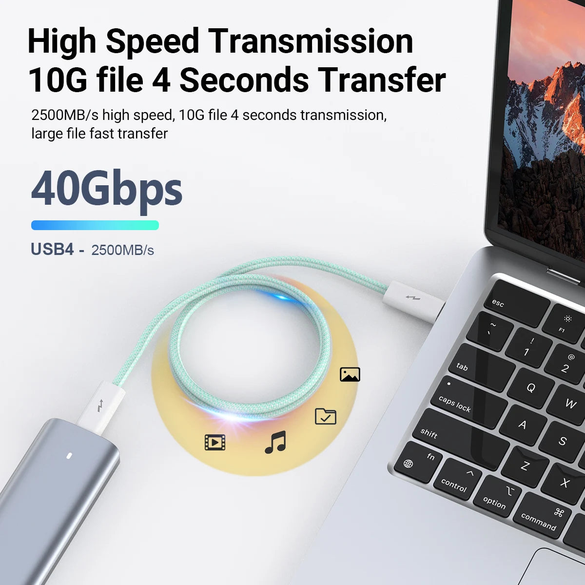 USB4 Fully Functional Data Cable with 8K60Hz Video Output, 40Gbps Data Transmission, PD Charing, 1.8m USB-C to USB-C Data Cable