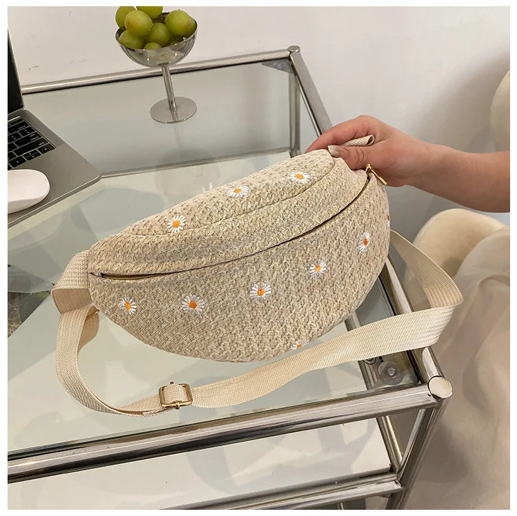 Women's Waist Bag Straw Woven Ladies Shoulder Crossbody Bags for Women 2023 Summer Fanny Pack Fashion Phone Female Chest Bag
