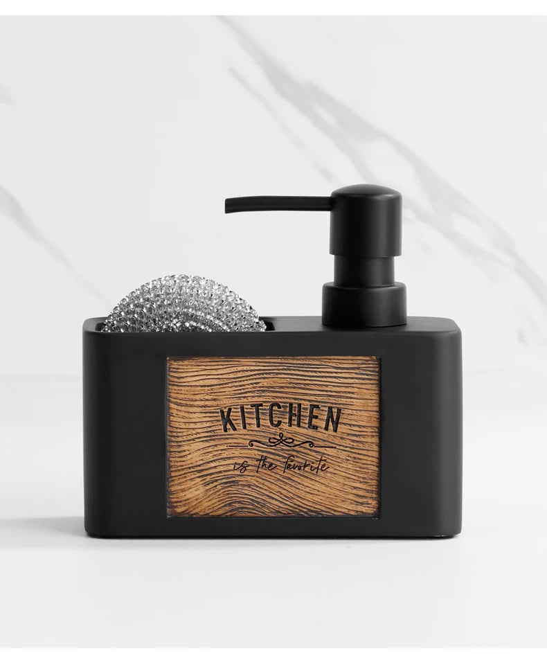 Kitchen Soap Dispenser with Sponge Holder Liquid Hand and Dish Soap Dispenser and Spong Caddy Black and White
