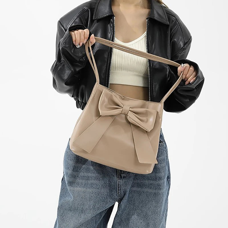 Fashion Bow Handlebags For Women Shoulder Bags Leisure Armpit Bag Shopping Versatile Bags Dumpling Handbag Female Hand Bags