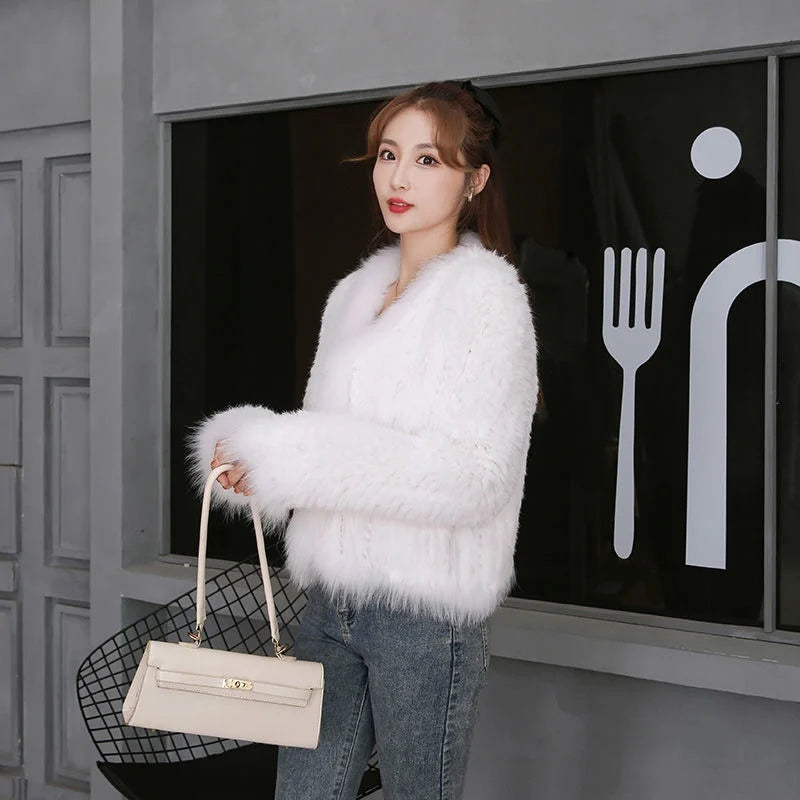 2023 Natural Rabbit Fur Coats Knitted Women's New Real Fox Fur Jackets Luxury Woman Clothing