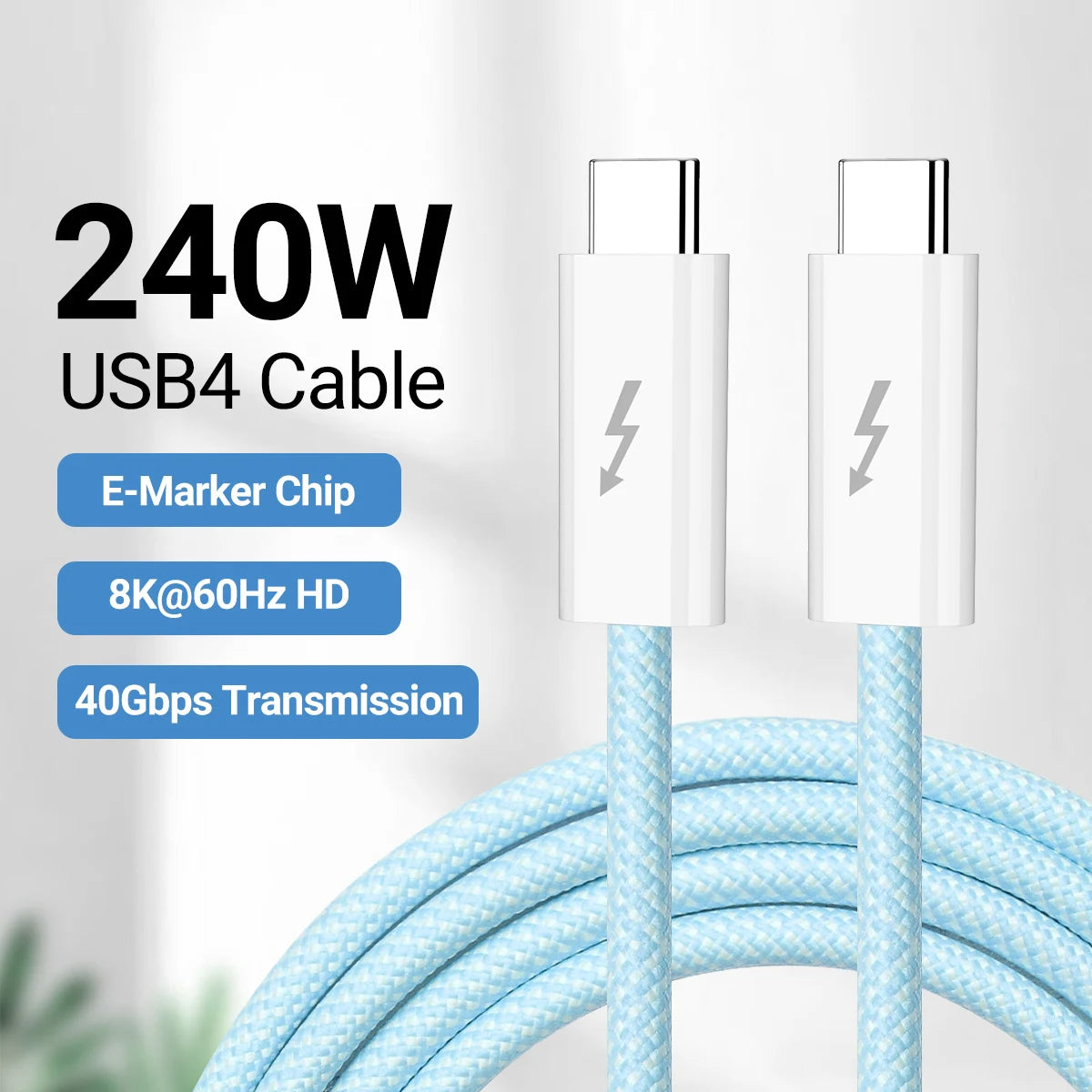 USB4 Fully Functional Data Cable with 8K60Hz Video Output, 40Gbps Data Transmission, PD Charing, 1.8m USB-C to USB-C Data Cable