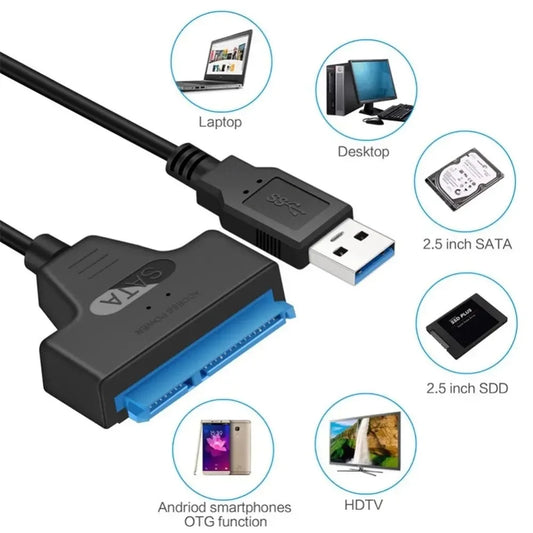 Cabo SATA para USB 3.0 , 2.5 "Disco Rígido Externo, HDD, SSD, 3 Adaptador de 22 Pinos, Cabo Sata III, até 6 GBps