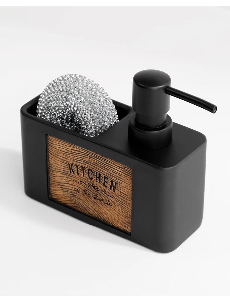 Kitchen Soap Dispenser with Sponge Holder Liquid Hand and Dish Soap Dispenser and Spong Caddy Black and White