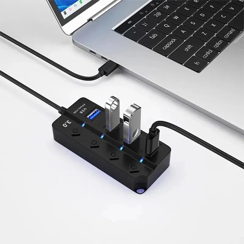 HUB USB 3.0 4-en-1, Répartiteur USB 2.0, Adaptateur Multiport, Interrupteur D'alimentation Indépendant, Rallonge De C?ble De 3