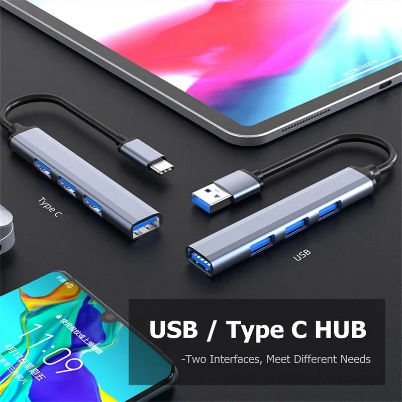 4-Port USB-C Hub 3.0/3.1-Multi-Device Splitter OTG for MacBook/Huawei/Xiaomi/Lenovo & Mor-Plug&Play-Ultra Slim PC Accessory!