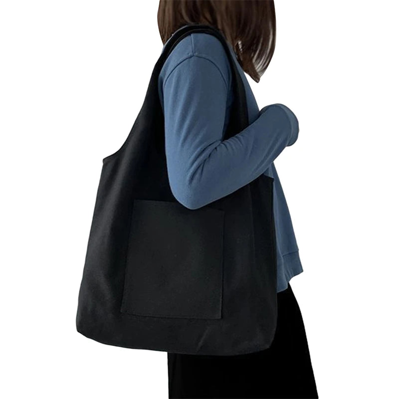 Women's Shopping Bags Canvas Commuter Vest Bag Cotton Cloth White Black Series Supermarket Grocery Handbags Tote School Bag