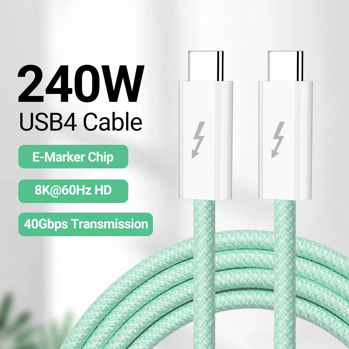 USB4 Fully Functional Data Cable with 8K60Hz Video Output, 40Gbps Data Transmission, PD Charing, 1.8m USB-C to USB-C Data Cable