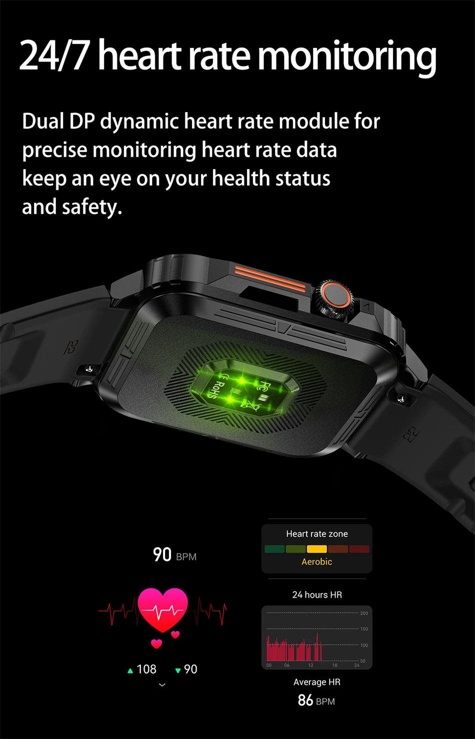 New Smartwatch 1.95 Inch Screen Health Monitoring Watches IP68 Waterproof Sport Fitness Smart Watch For Men Women Reloj Hombre
