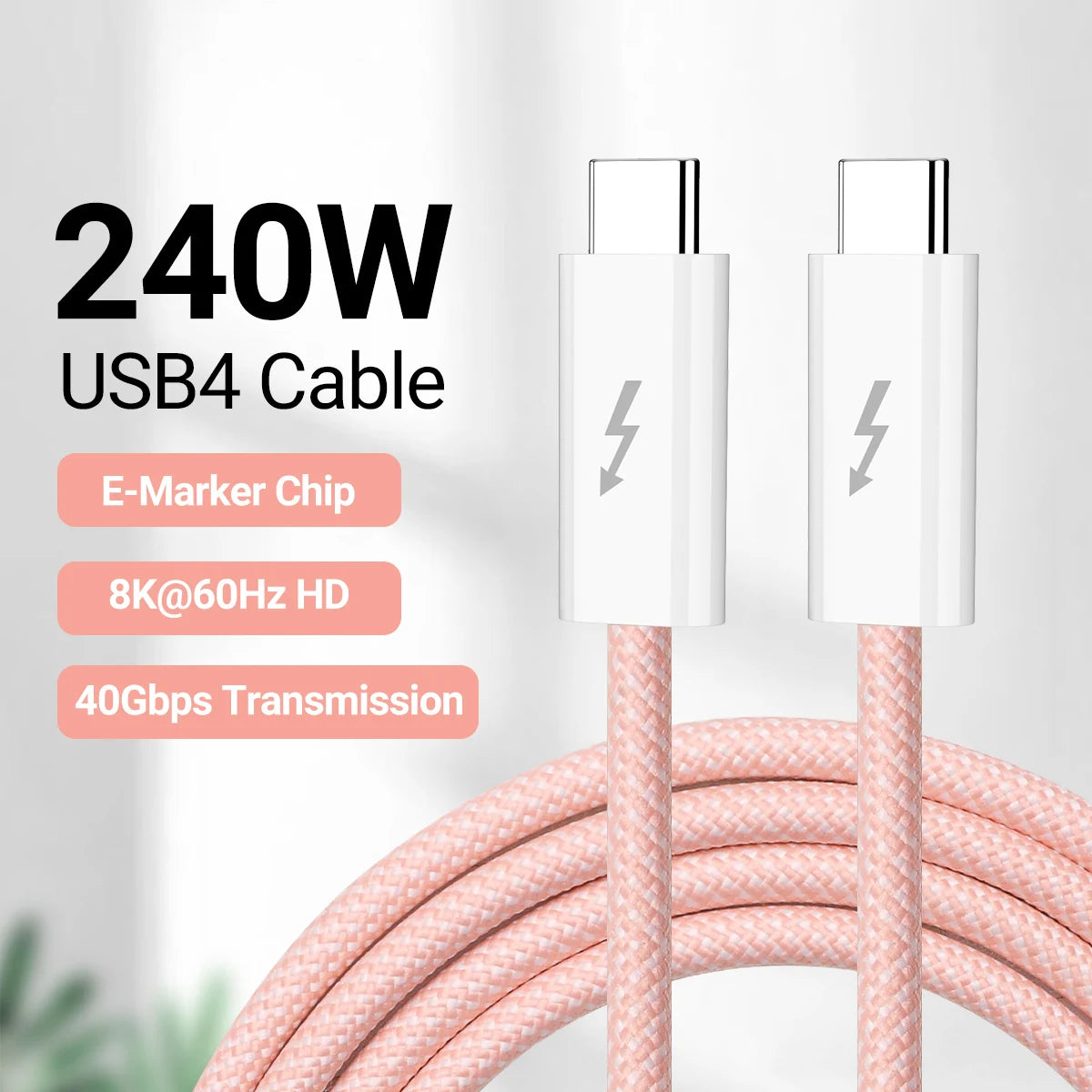 USB4 Fully Functional Data Cable with 8K60Hz Video Output, 40Gbps Data Transmission, PD Charing, 1.8m USB-C to USB-C Data Cable