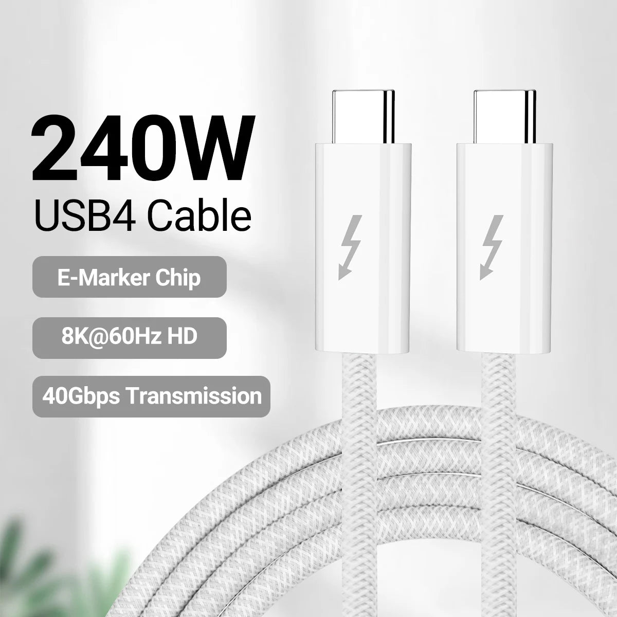 USB4 Fully Functional Data Cable with 8K60Hz Video Output, 40Gbps Data Transmission, PD Charing, 1.8m USB-C to USB-C Data Cable