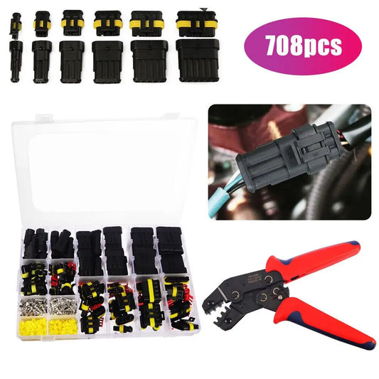 Kit Conectores Elétricos Automotivos 708 Peças 1 a 6 Pinos com Vedação