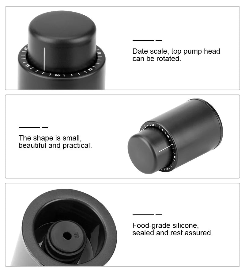Vacuum Pump Wine Saver Cap Stopper Date Scale Record Retain Preserver For Wine Bottles Corkscrew Kitchen Automatic Keep Fresh