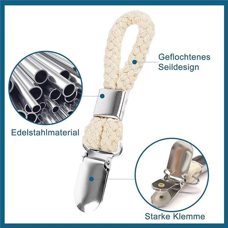 2PCS Towel Clips Braided Cotton Loop Towel With Metal Clamp Multi Purpose Hooks Socks Clothes Hanger Kitchen Home Storage Clips