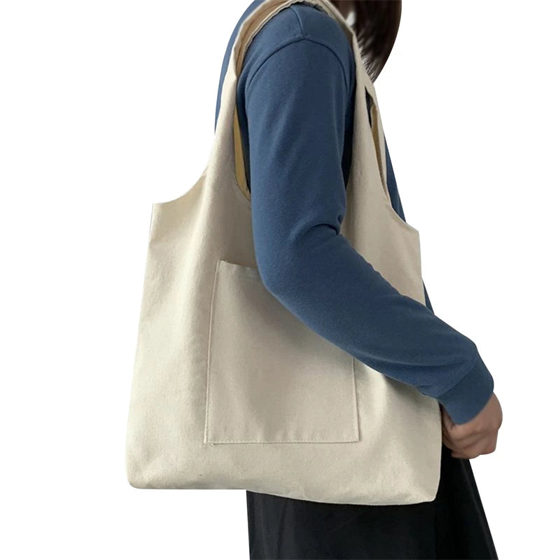 Women's Shopping Bags Canvas Commuter Vest Bag Cotton Cloth White Black Series Supermarket Grocery Handbags Tote School Bag