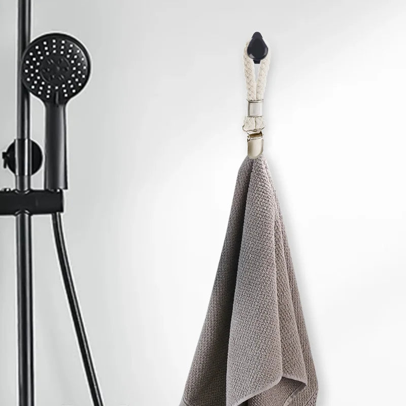 2PCS Towel Clips Braided Cotton Loop Towel With Metal Clamp Multi Purpose Hooks Socks Clothes Hanger Kitchen Home Storage Clips