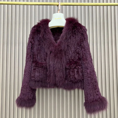 2023 Natural Rabbit Fur Coats Knitted Women's New Real Fox Fur Jackets Luxury Woman Clothing