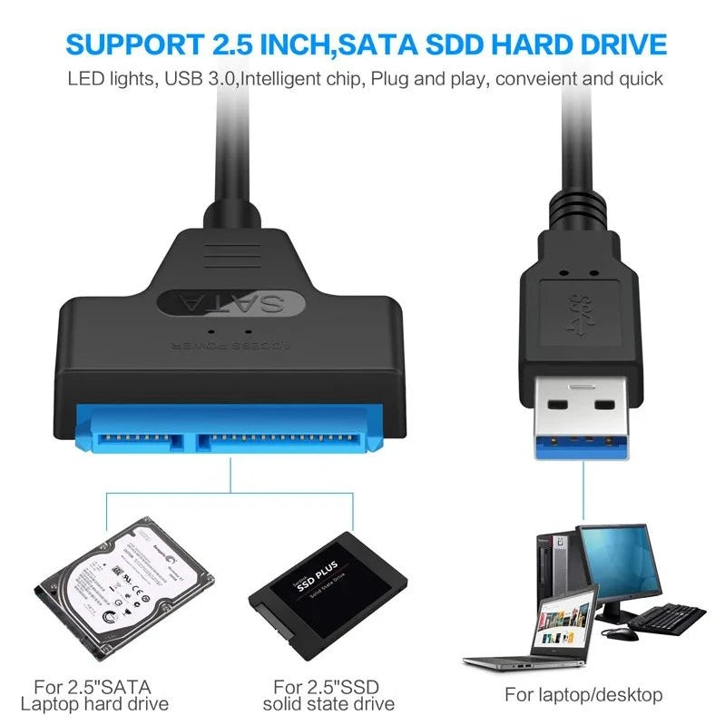 Cabo SATA para USB 3.0 , 2.5 "Disco Rígido Externo, HDD, SSD, 3 Adaptador de 22 Pinos, Cabo Sata III, até 6 GBps