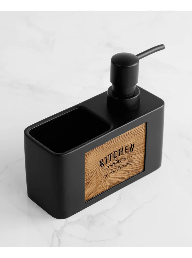 Kitchen Soap Dispenser with Sponge Holder Liquid Hand and Dish Soap Dispenser and Spong Caddy Black and White