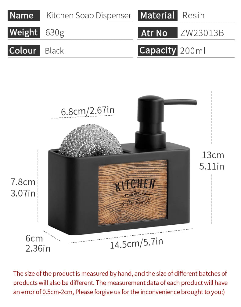 Kitchen Soap Dispenser with Sponge Holder Liquid Hand and Dish Soap Dispenser and Spong Caddy Black and White