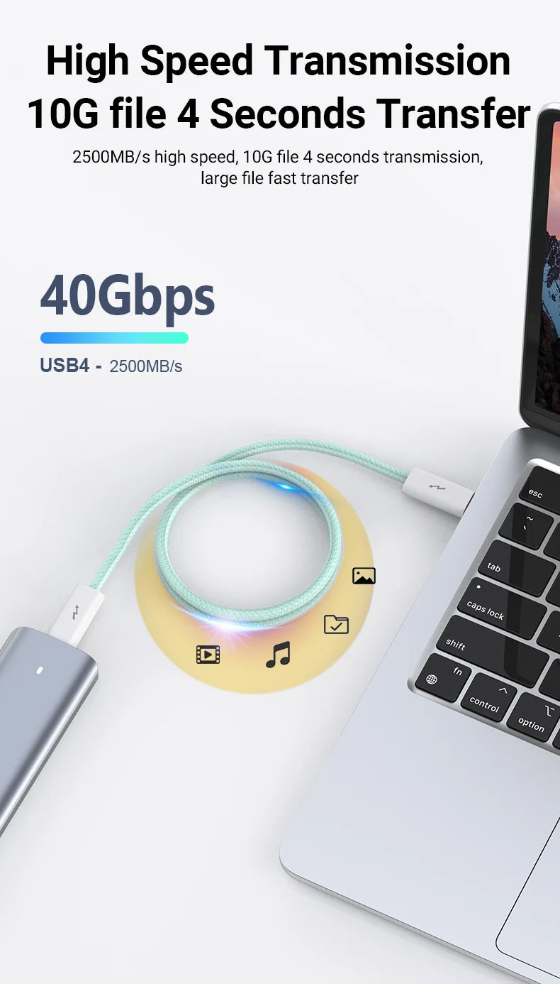 USB4 Fully Functional Data Cable with 8K60Hz Video Output, 40Gbps Data Transmission, PD Charing, 1.8m USB-C to USB-C Data Cable