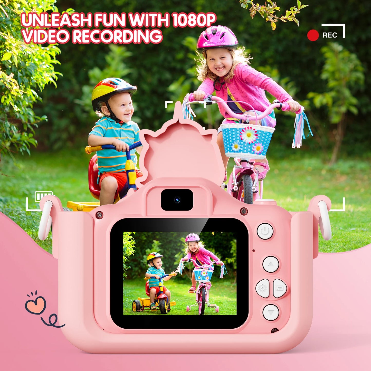 Kids Camera Toys 2-Inch IPS Screen Digital Cameras Photography Selfie With 32GB Card Educational Game for Girl Boy Birthday Gift