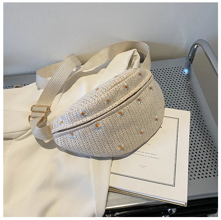 Women's Waist Bag Straw Woven Ladies Shoulder Crossbody Bags for Women 2023 Summer Fanny Pack Fashion Phone Female Chest Bag
