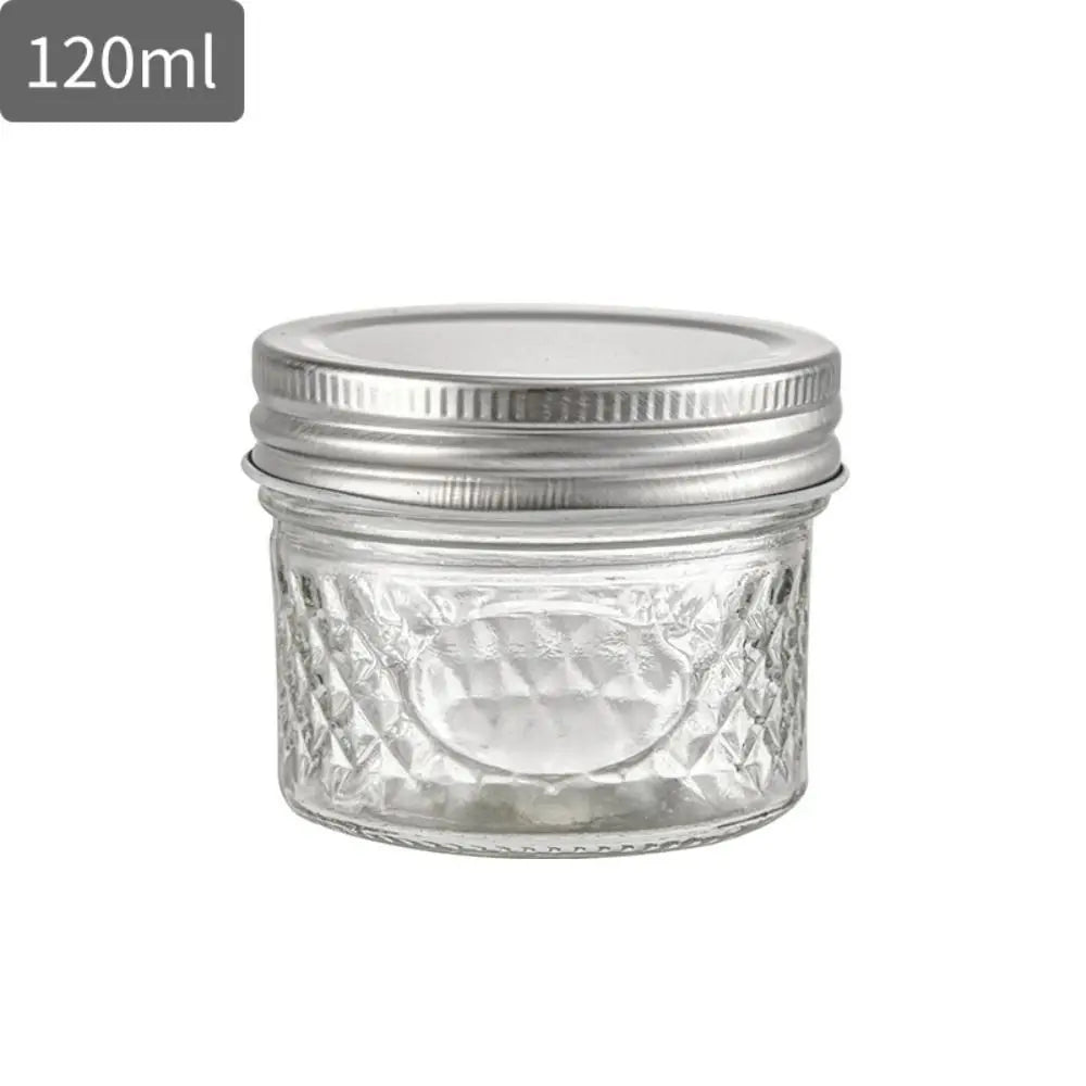 120ml-650ml Transparent Glass Sealed Bottle Mason Jar Diamond Pattern Jam Juice Bottle Labelable Seal Bottle Kitchen Tool