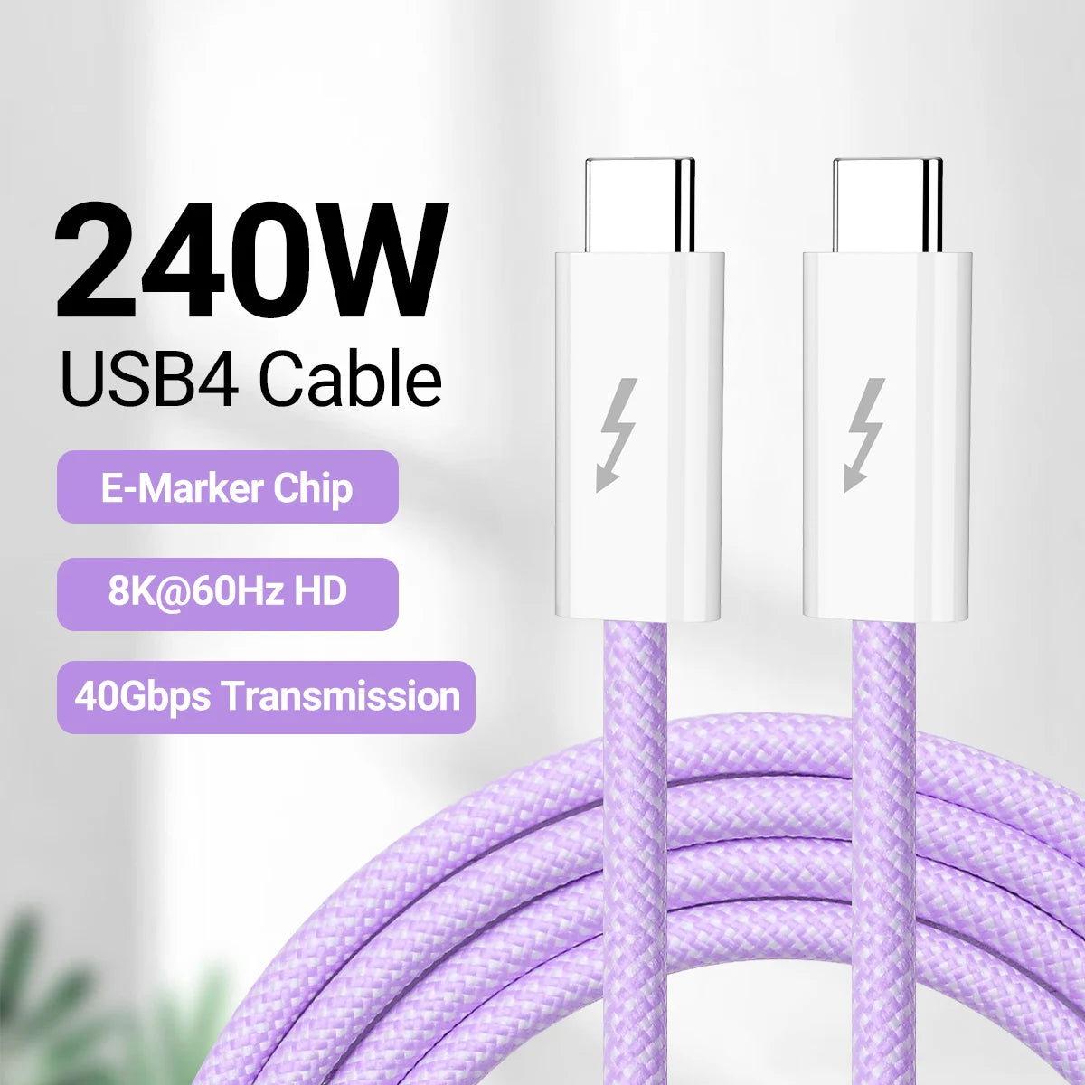 USB4 Fully Functional Data Cable with 8K60Hz Video Output, 40Gbps Data Transmission, PD Charing, 1.8m USB-C to USB-C Data Cable