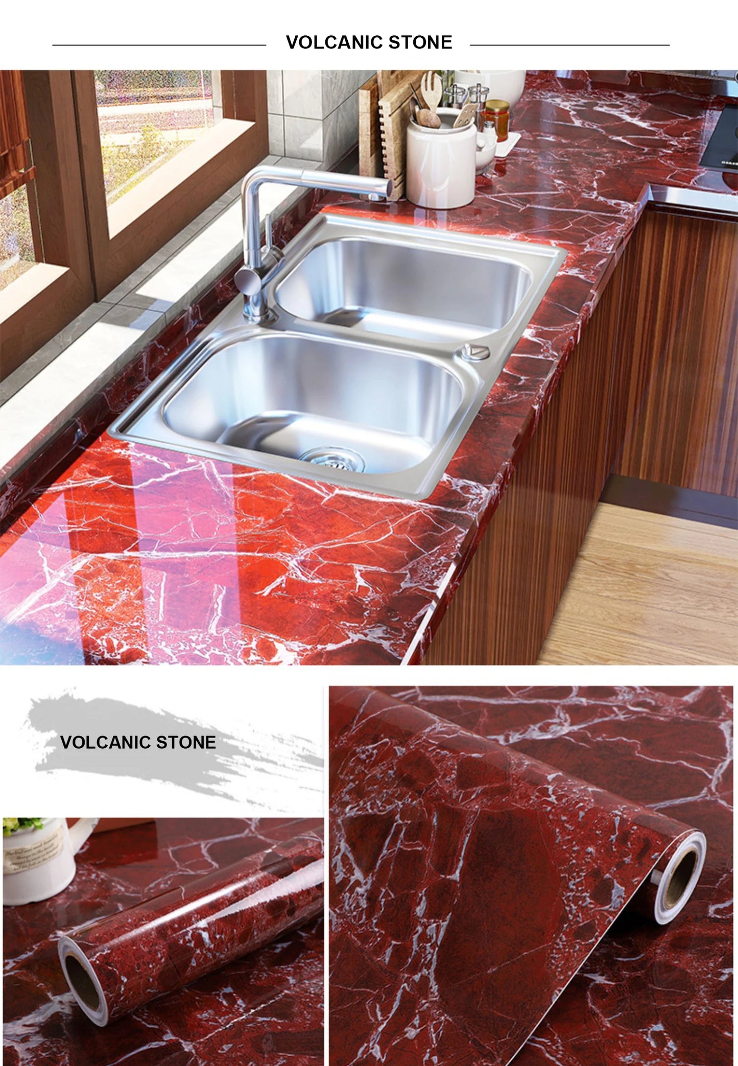 PVC Self Adhesive Wallpaper Marble Stickers Waterproof Heat Resistant Kitchen Countertops Table Furniture Cupboard Wall Paper