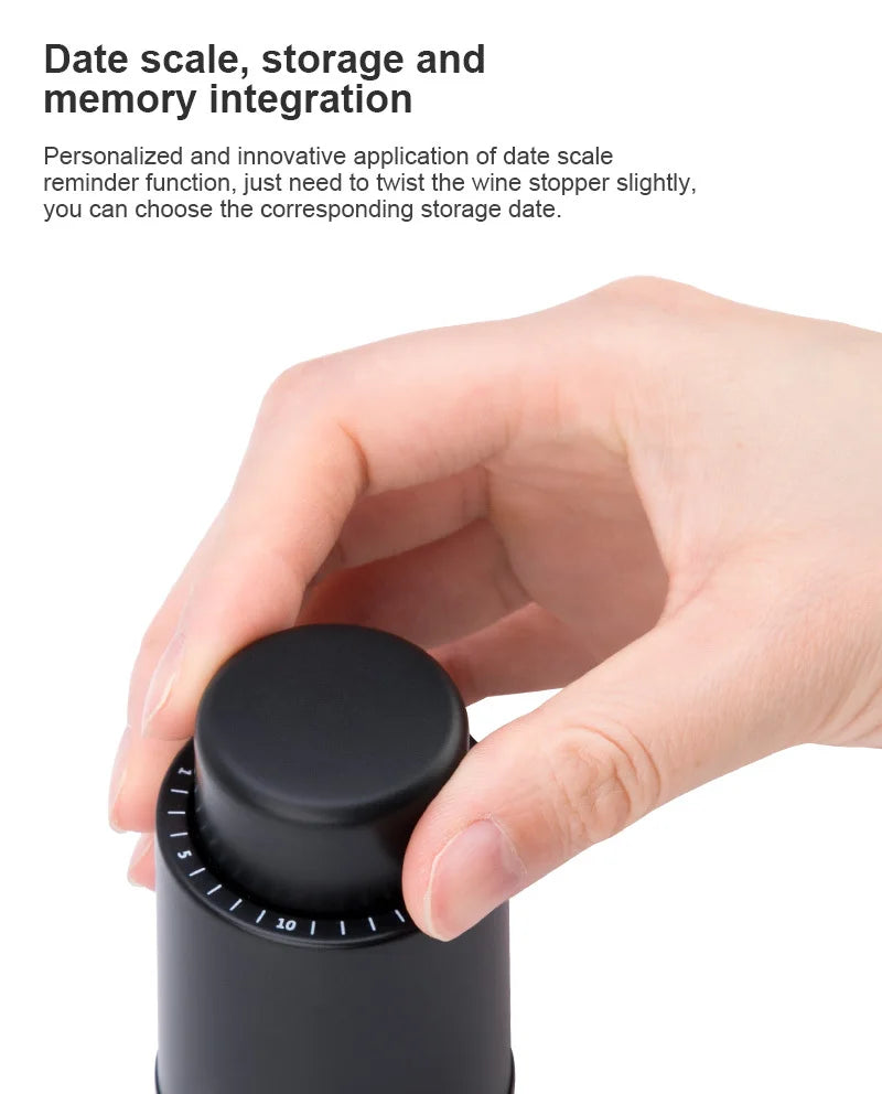Vacuum Pump Wine Saver Cap Stopper Date Scale Record Retain Preserver For Wine Bottles Corkscrew Kitchen Automatic Keep Fresh